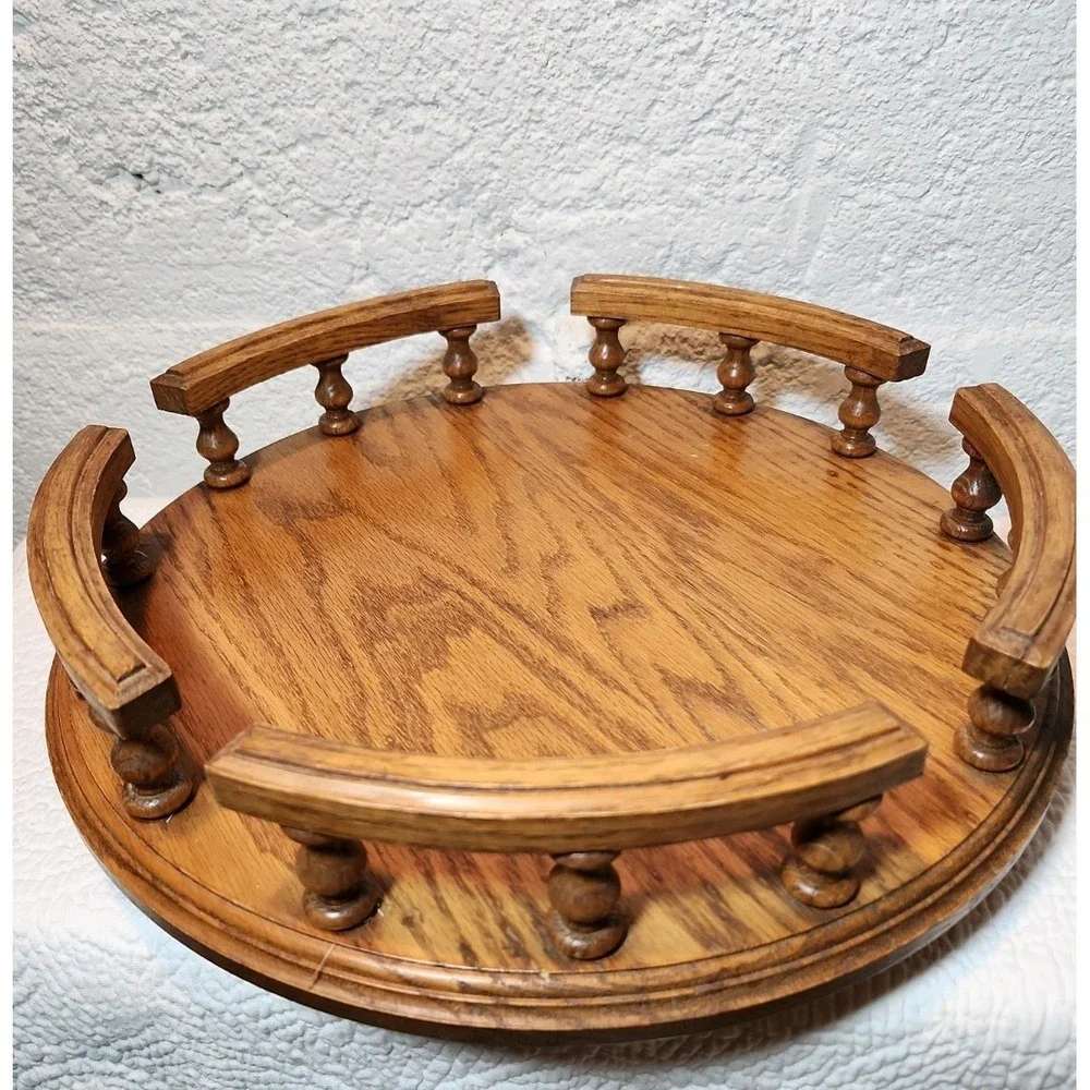 Vintage Solid Wood Oak Lazy Susan 13
